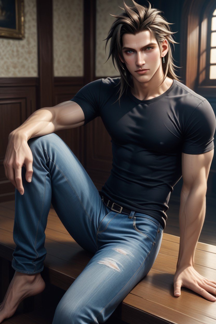 Silky Dark Medium Hair Length, Hard Light, Zack_fair_final Fantasy Vii AI Gay Porn