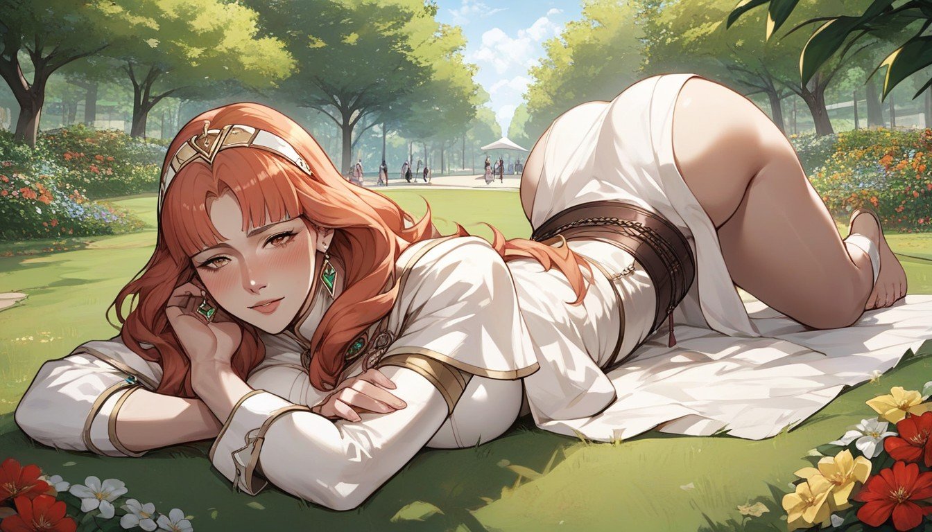 Lying On Stomach, Park With Flowers, 18+ニューハーフAIポルノ