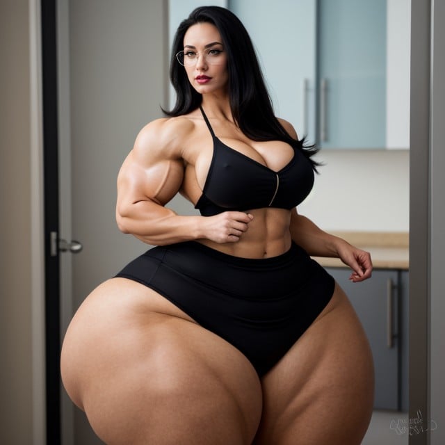 White Blouse, Hyper Gigantic Massive Muscles Woman, Hyper Massive Muscular Arms Travesti IA Pornô