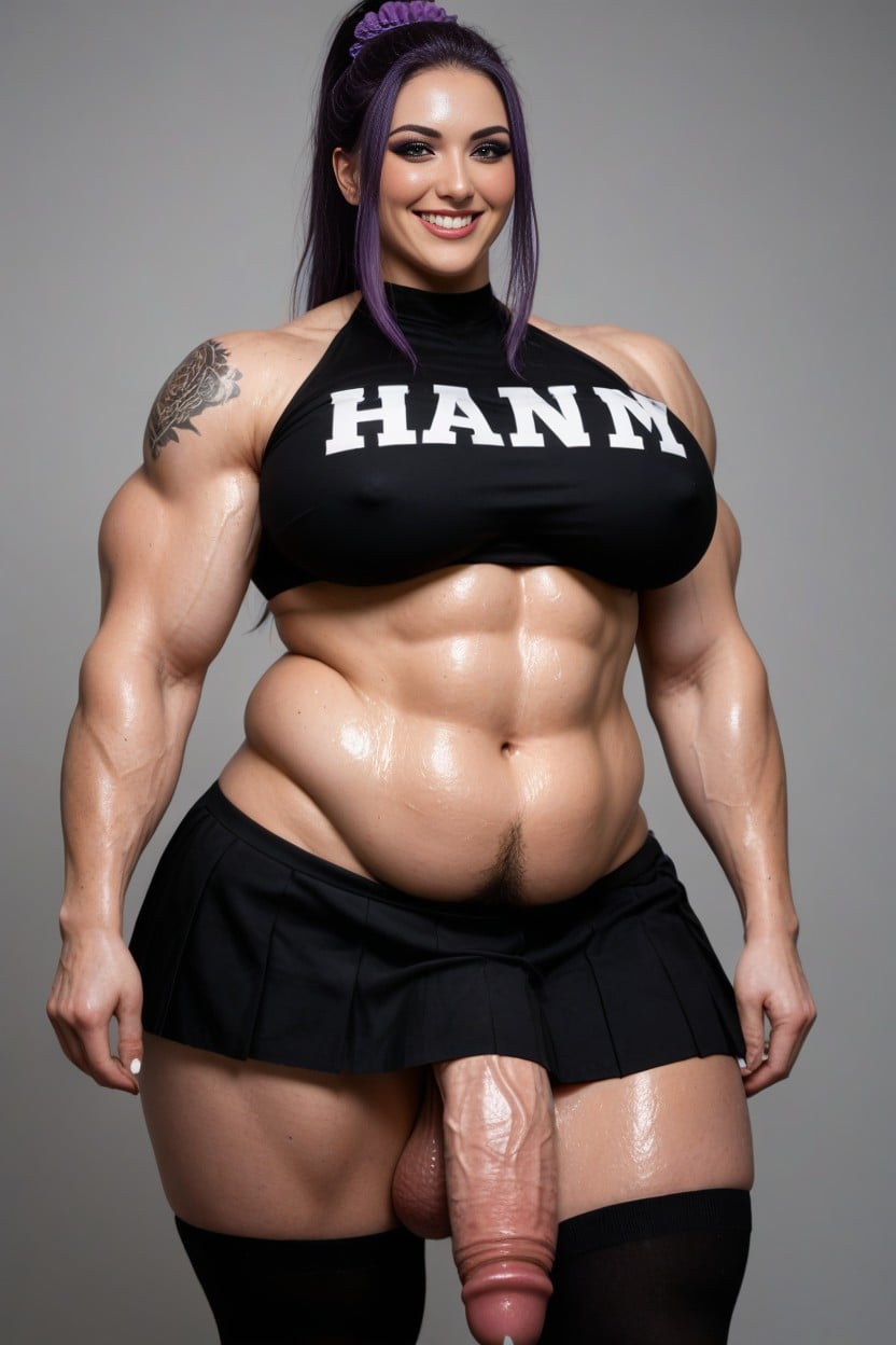 Wide Shoulders, Extra Long Thigh High Socks, Pubic Hair AI Porn