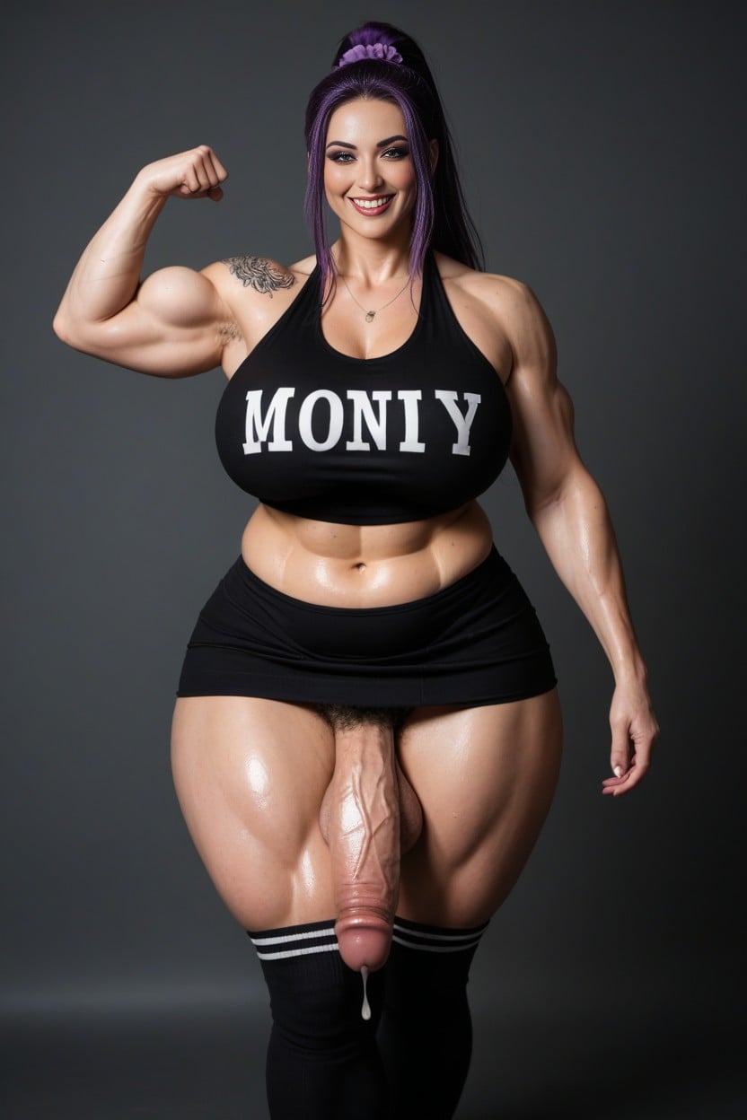 Covered In Large Tattoos, Extra Long Thigh High Socks, Mommy Cheerleader Outfit With Skirt AI Porn