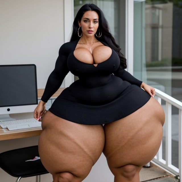 Extremely Large Breasts, Colossal Hyper Ass, Glossy Black Lipstick쉬메일 AI 포르노