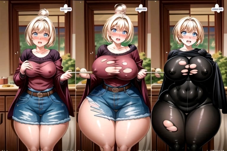 Split Screen, Absurdly Hugely Hyper Immense Fat Breast Expansion, She Is Growing So Much More Hyper Extra Fat Shemale AI Porn