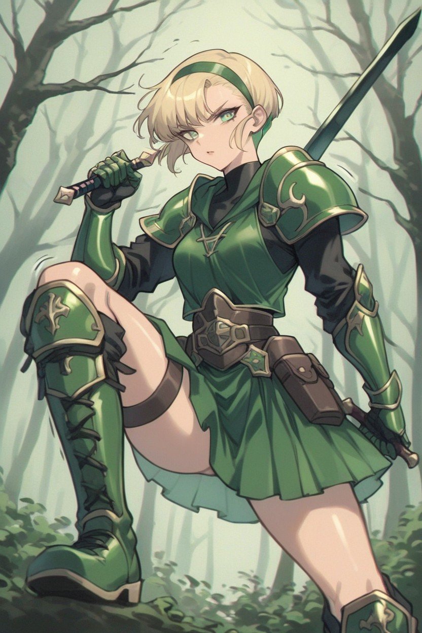 Forest, Green Eyes, Armor Gloves Hentai AI Porn