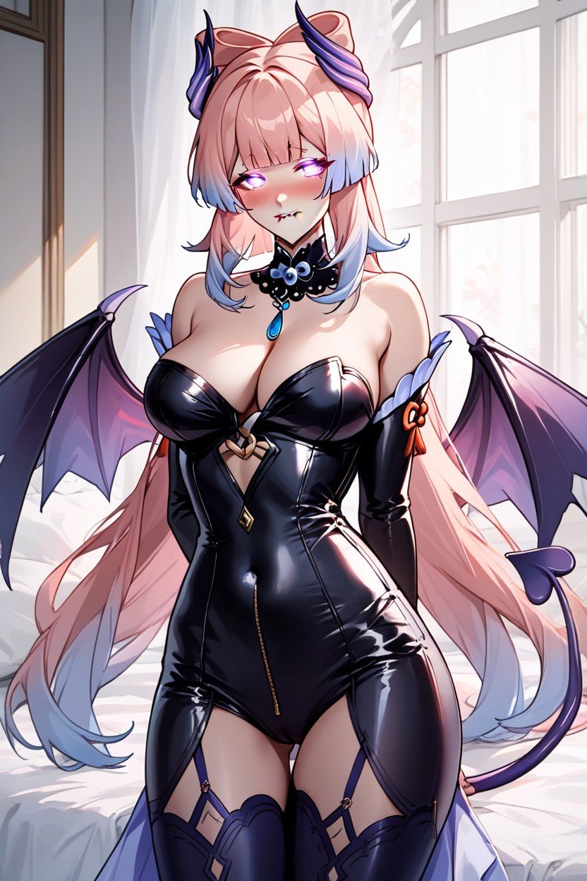 Cleavage, Leather Costume, Succubus Tail Shemale AI Porn