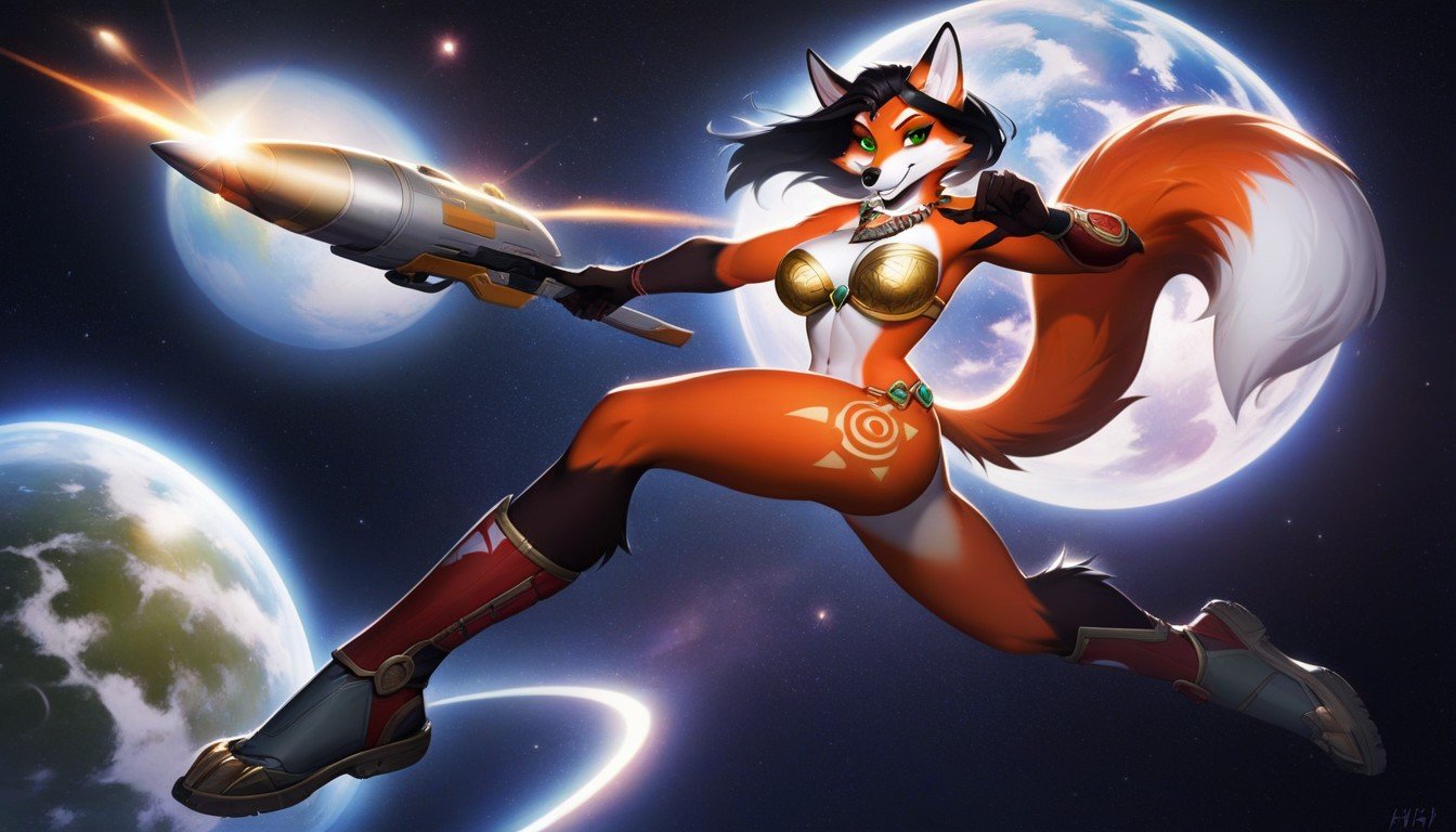 Female Red Fox, White Loin Cloth, Golden BraAI兽人黄片