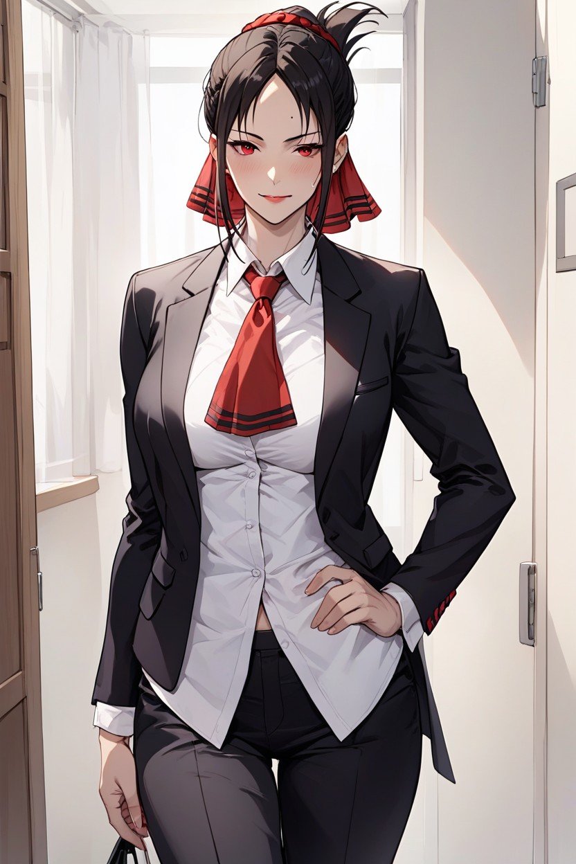 White Office Shirt, Red Tie, Kaguya Shinomiya From Love Is War 人妖AI色情