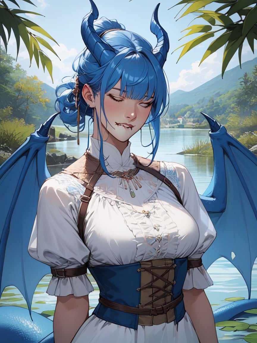 Big Dragon Wings, Medieval, Blue Dragon Woman Furry AI Porn