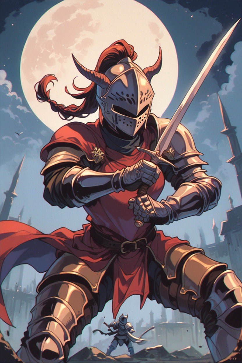 Knight In Black And Gold Armor, Holding A Sword, Dynamic Combat PosePorno IA Hentai