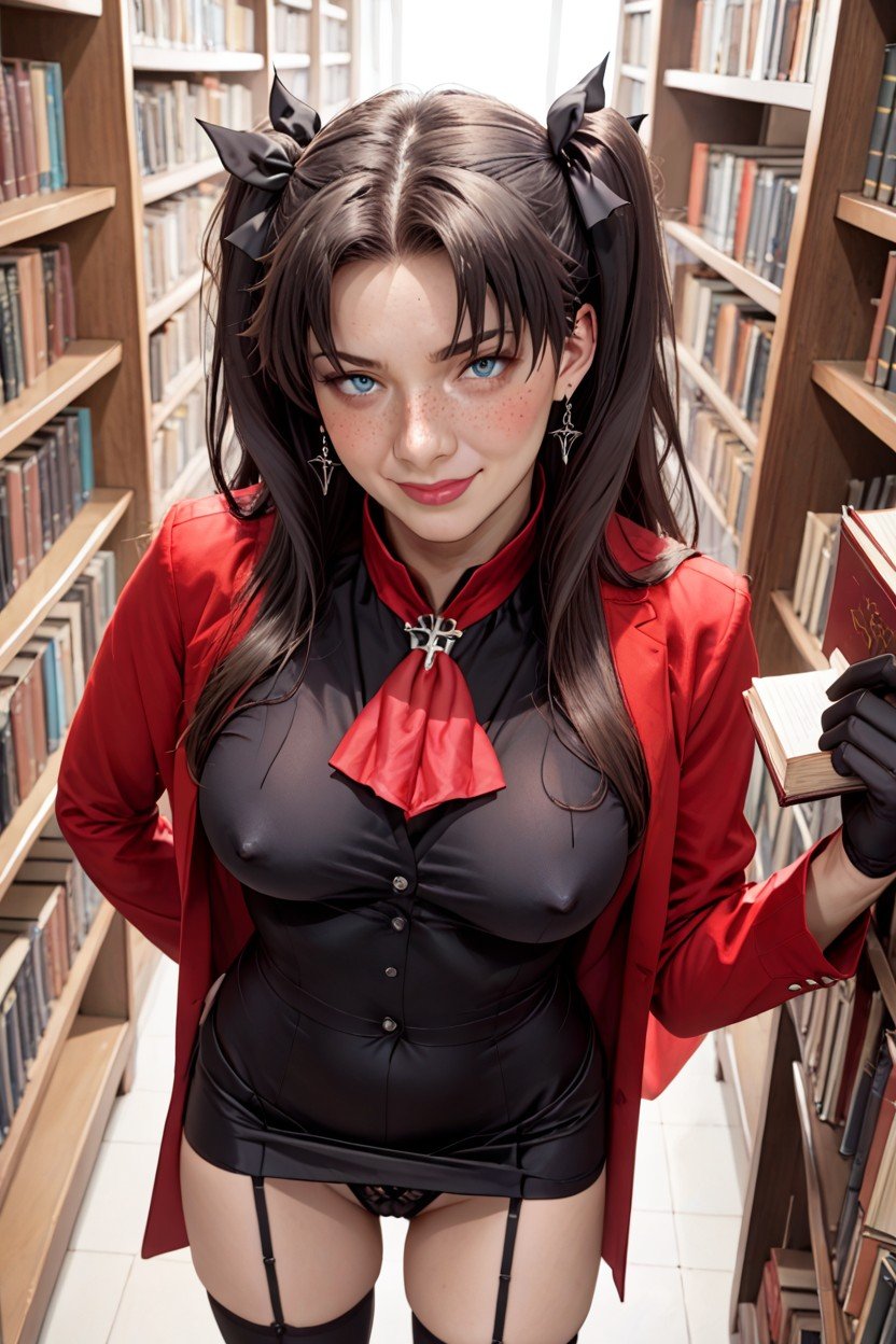 De Cima Para Baixo, Biblioteca, Blushing Red Tailcoat Hentai IA pornografia