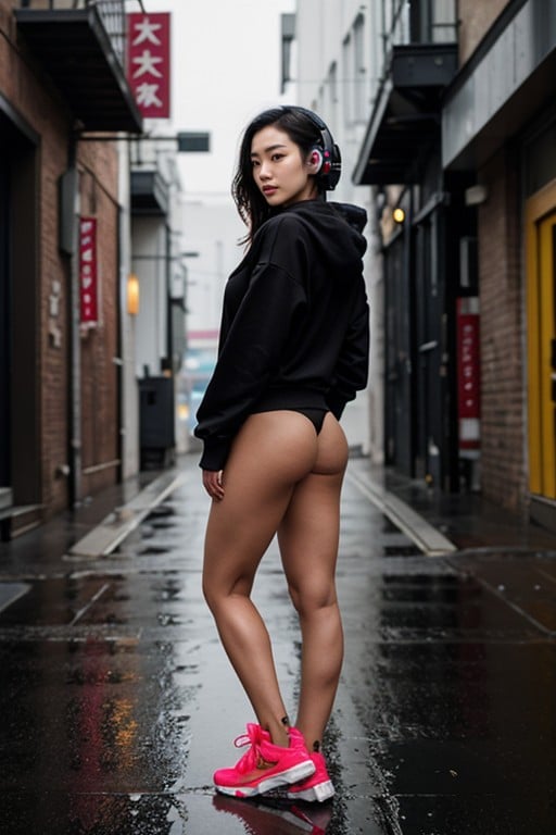 Woman, Back Alley, RainingニューハーフAIポルノ