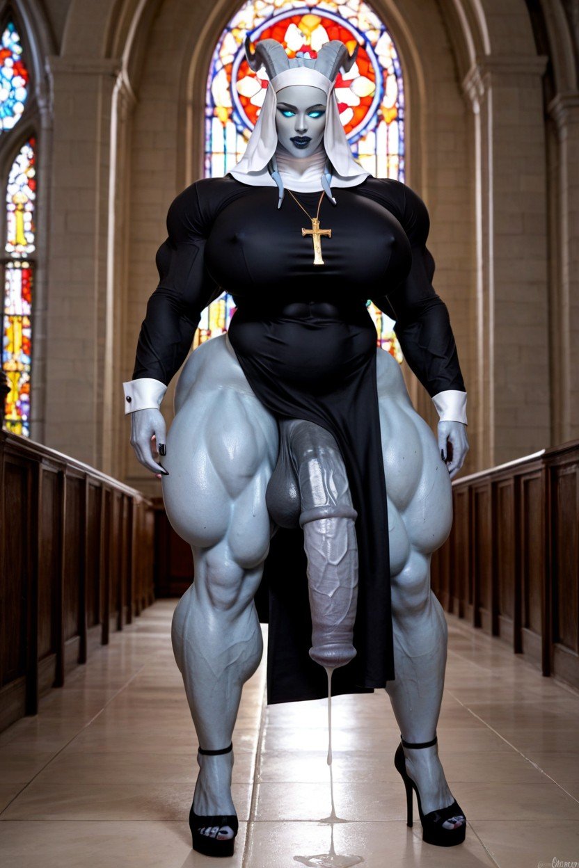 Nun, Gigantic Biceps, Muscular Veins Shemale AI Porn