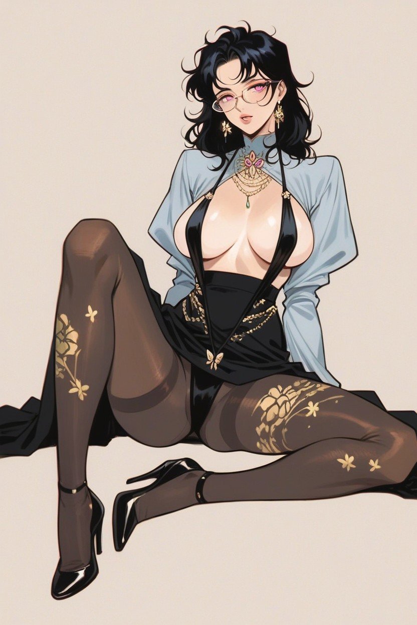 Such As Gold Earrings And Glasses, Gros Seins, Cheveux En BataillePorno IA Hentai