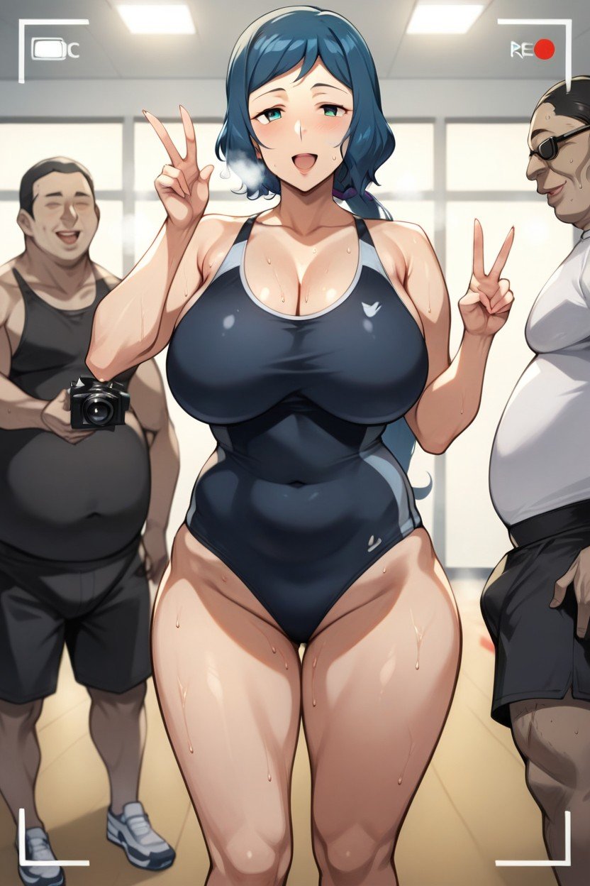 Black Sport Bra, Sweat Effect, Fat Man Hentai IA pornografia