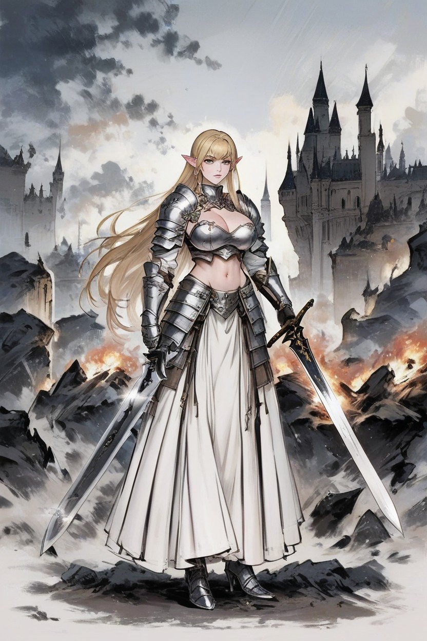 Holding Sword, Armored Heels, BattlefieldHentai IA