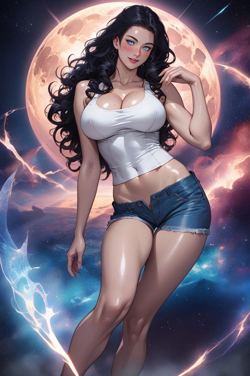 Tank Top, Cosmic Energy In Her Hands, Reflective Shiny SkinHentai IA