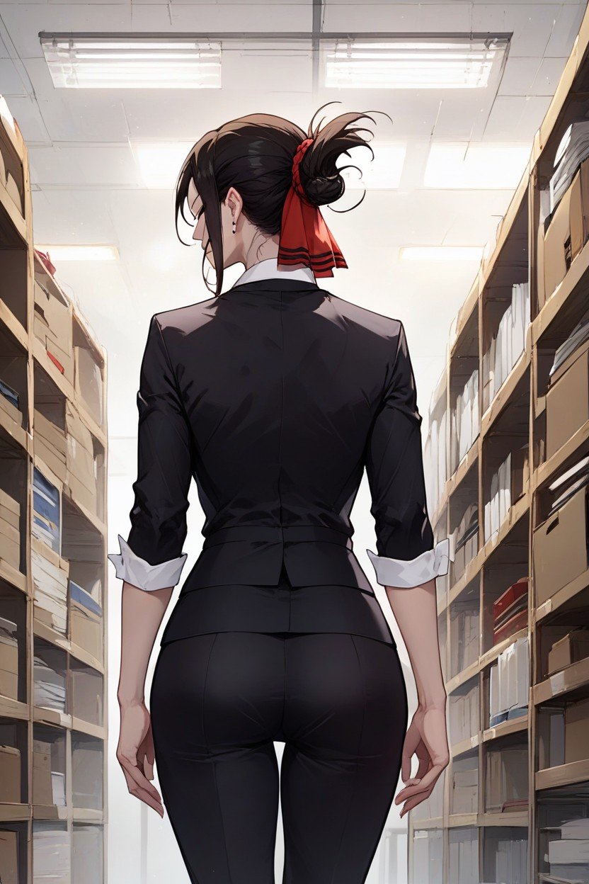 Black Office Pants, 뒷편의 경치, Red Tie쉬메일 AI 포르노