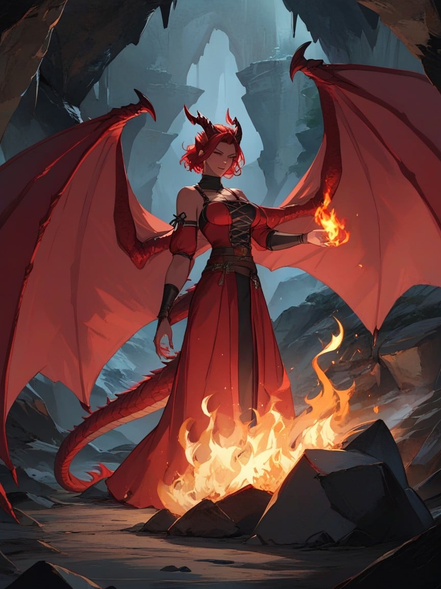 Red Dragon Tail, Big Red Dragon Wings, Red Dragon WomanFurry IA