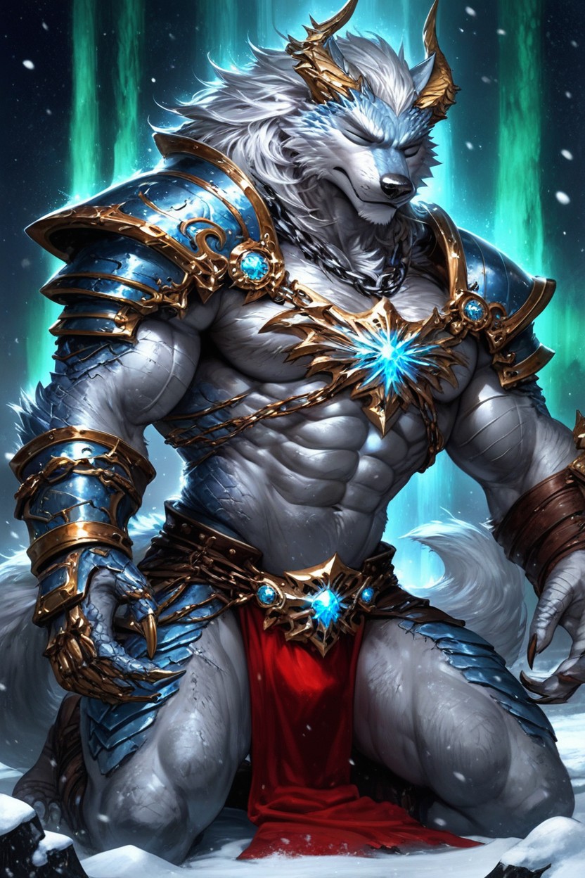 Broken Silver Dragonborn Kneeling In Snow, 18+, Gladiator Furry AI Porn