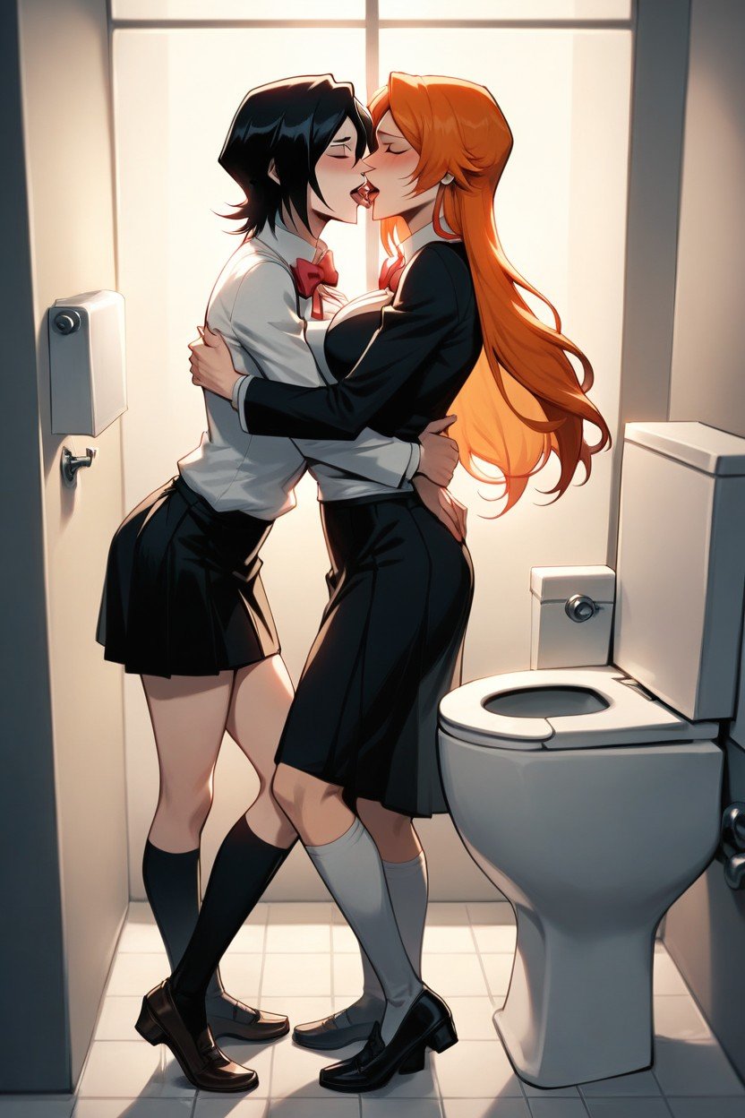 Lesbian Kissing, Orihime Bleach, Beijo Lésbico Pornografia gay com IA