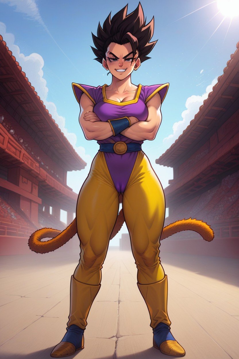 Smug Expression, Standing In Ancient Arena Alone, Female VegetaHentai IA