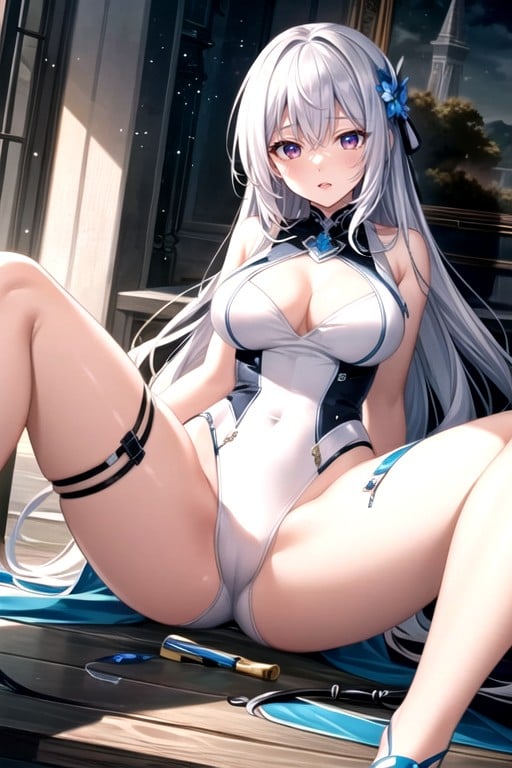 Without Clothes, White Hair, Spreading LegsニューハーフAIポルノ