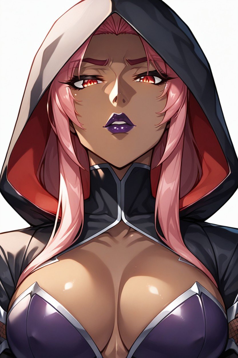 Tan Skin, Pink Hair, Taimanin Style Clothing With Hood Hentai IA pornografia