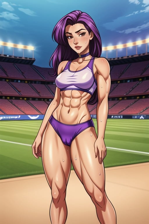 Camel Toe, Brown Eyes, Purple Hair Hentai AI Porn