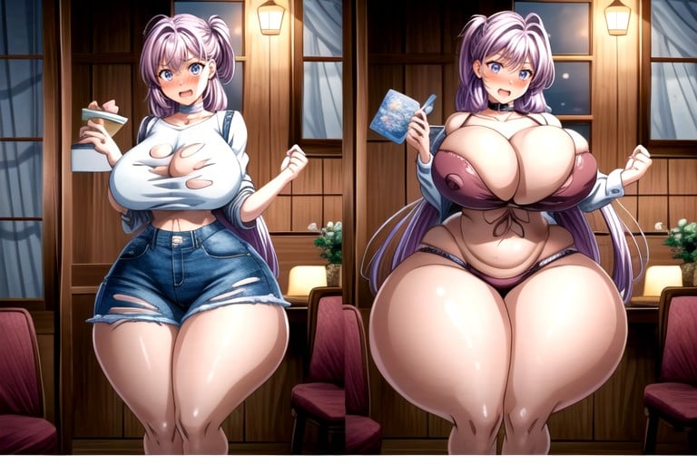 Before And After Comparison Side By Side In Mulilple Veiws Showing The Extreme Hyper Fattening Drastic Effects Of Weight Gain On A Allready Absurdly Fat Curvy Thick Plump Feedee Gainer Ussbbw, Feeding Her Fatter Self More And More To Gain Immensely Hyper Massive Amounts Of Heavy Weight And Thick Fat, Comic Pornografia asiática com IA