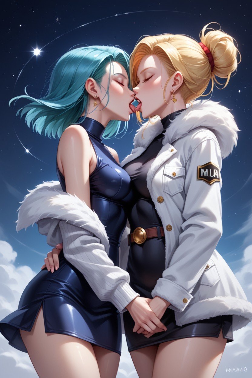 Bulma From Dragon Ball Z, Kissing Tongue Drooling, パーティードレスヘンタイAIポルノ