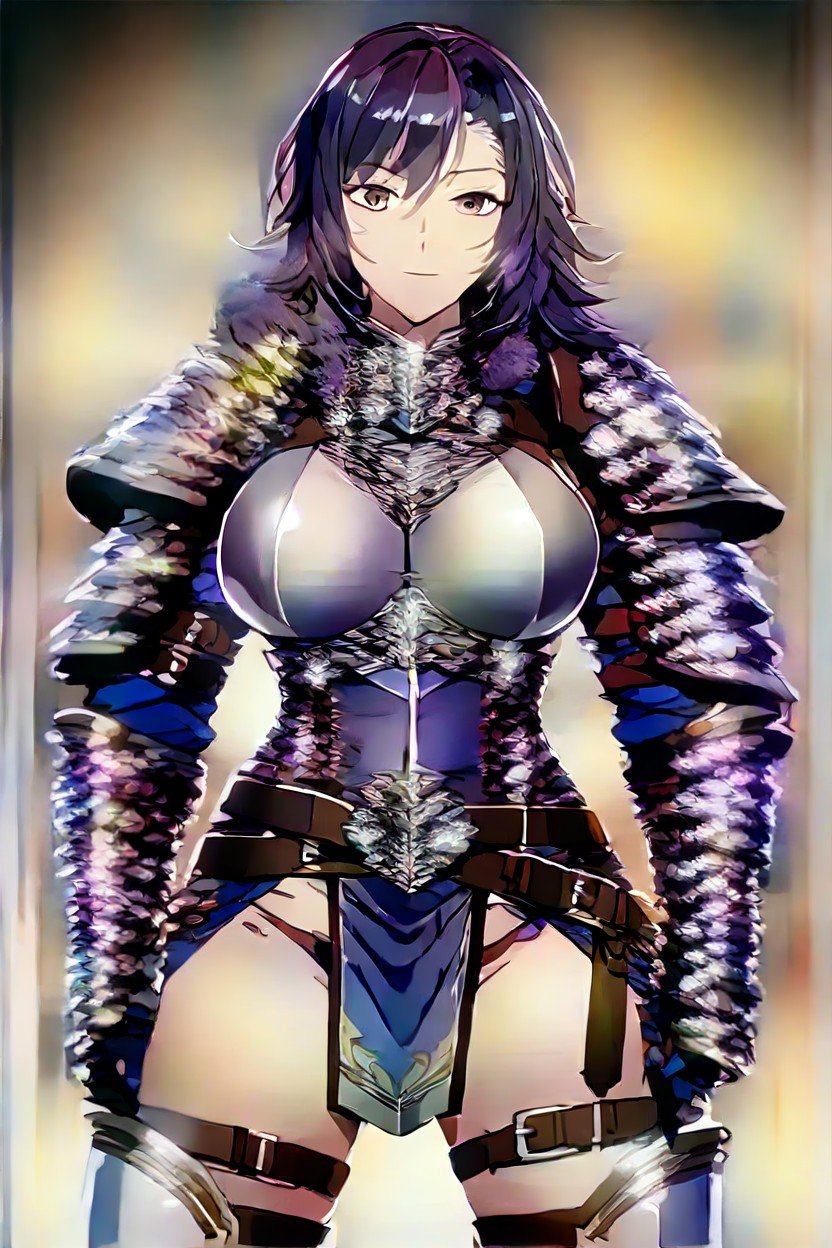 Holding Shield, Huge Breasts, Black Hair Hentai AI Porn