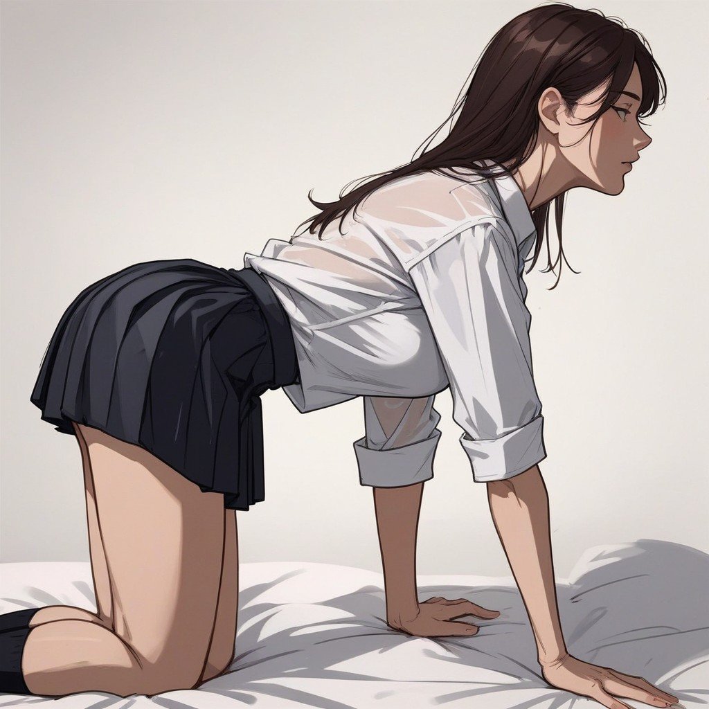 Bulging Butt, Side View, White School Shirt Hentai AI Porn