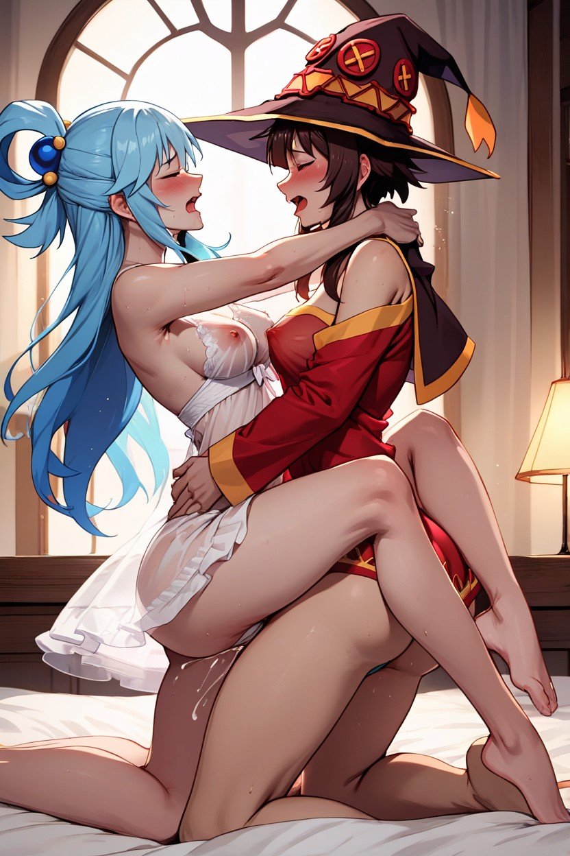 Aqua From Konosuba, Megumin Bites Aquas Nipple, 侧视图AI黄漫