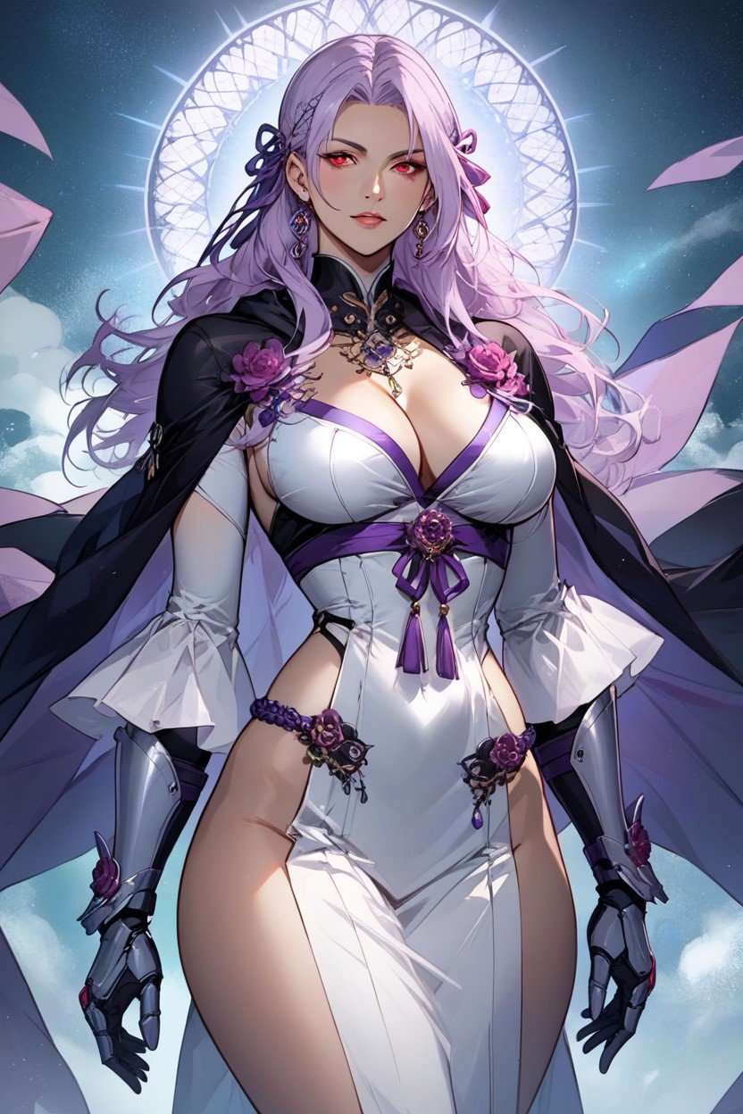 She Has Armored Gauntlets With Ornate Silver Engravings, Her Confident Stance Exudes Both Grace And Power, High Tech Background With Glowing Blue And Purple Interface Elements Hentai AI Porn