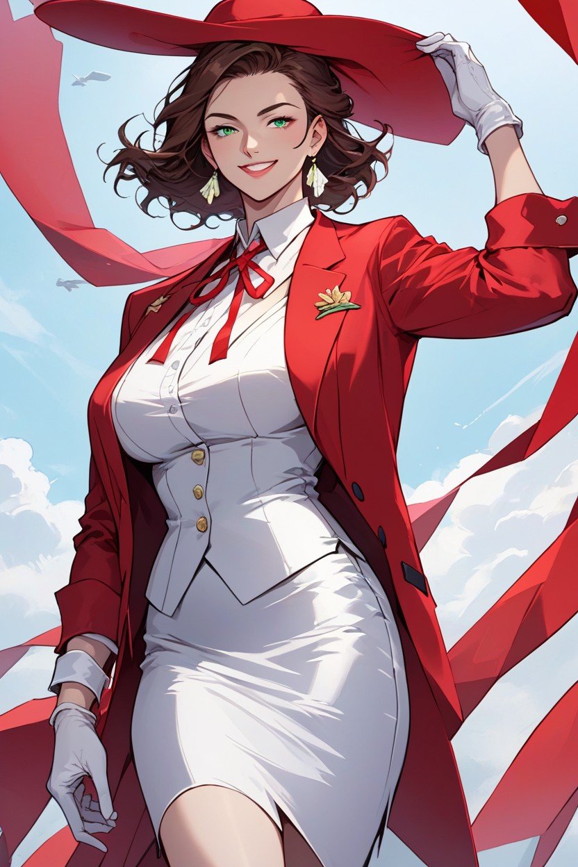 Red Neck Ribbon, Brown Hair, Flight AttendantヘンタイAIポルノ