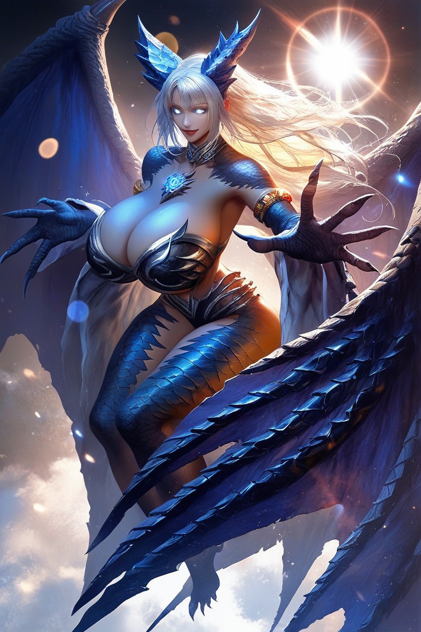 Sexy, Hourglass Body, Dark Blue Scale Gigantic Hands Hentai AI Porn