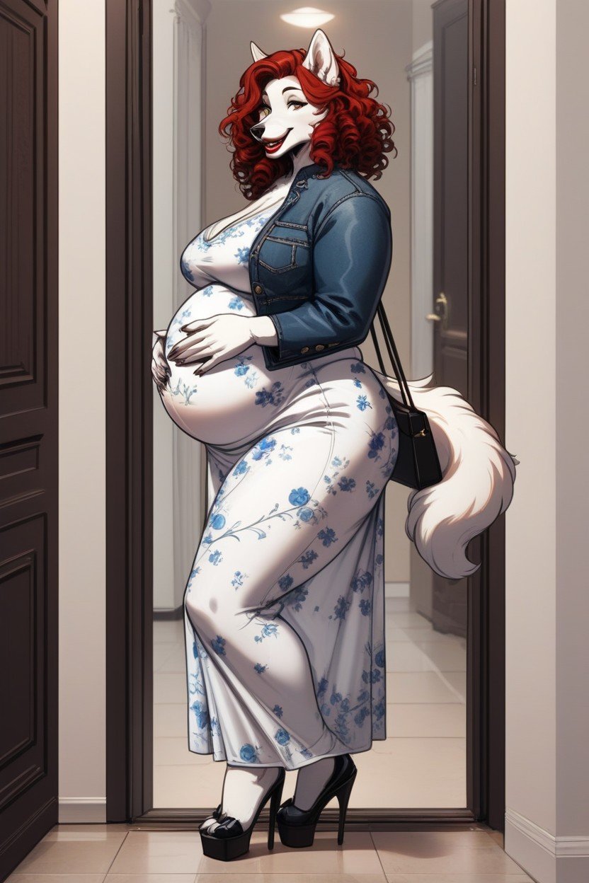 Milf, Housewife, Pregnant Covered Floral Dress Furry AI Porn