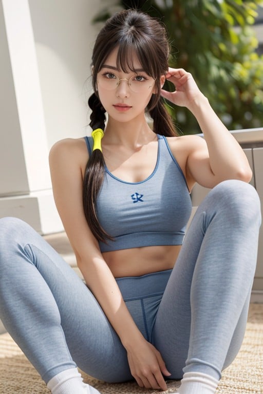 Pretty Idol Face, Ripped Light Blue Yoga Pants, Presenting SocksアジアのAIポルノ