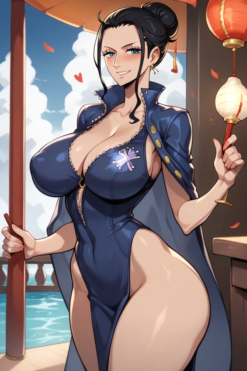 Nico Robin From One Piece, Mischievous (smiling While Blushing), Thick Thighs Hentai AI Porn