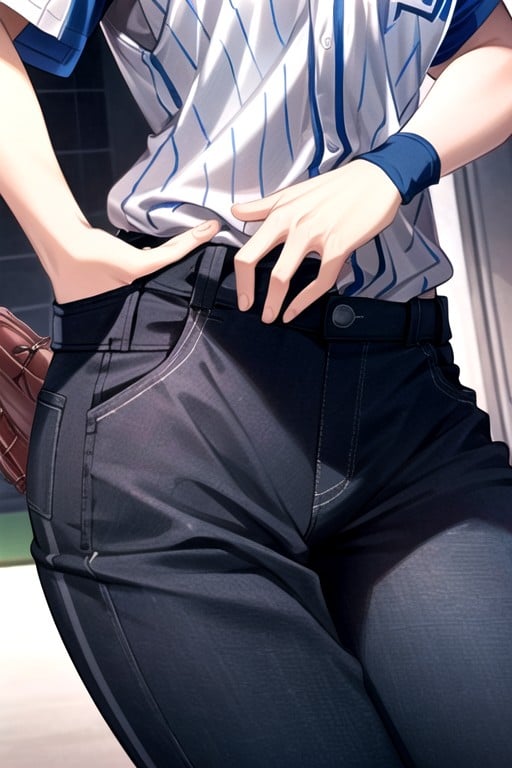 18+, Black Pants, Blue Baseball UniformHentai IA