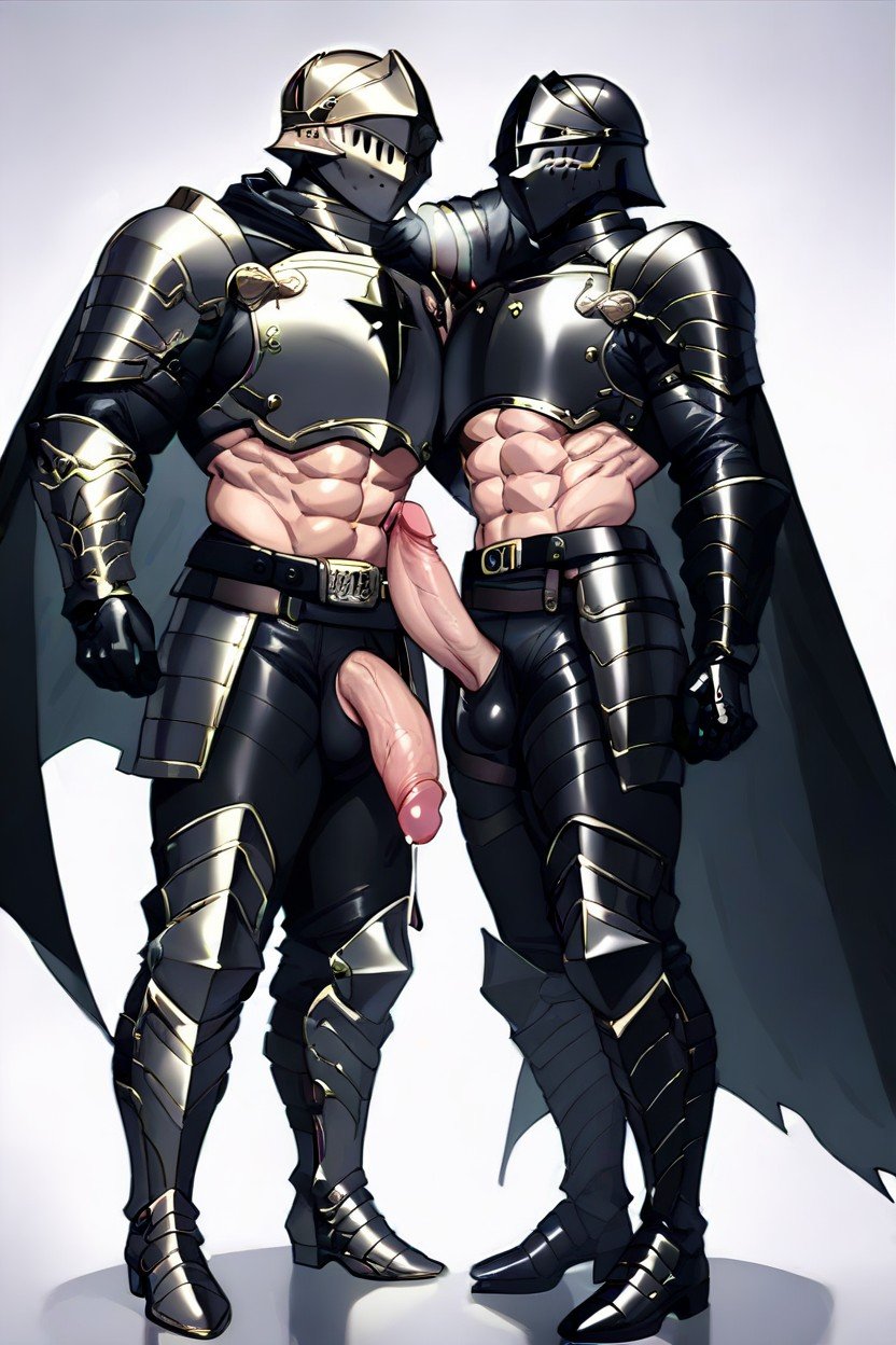 Dynamic Pose, Black Knight Helmet, Black Armor Boots Pornografia gay com IA