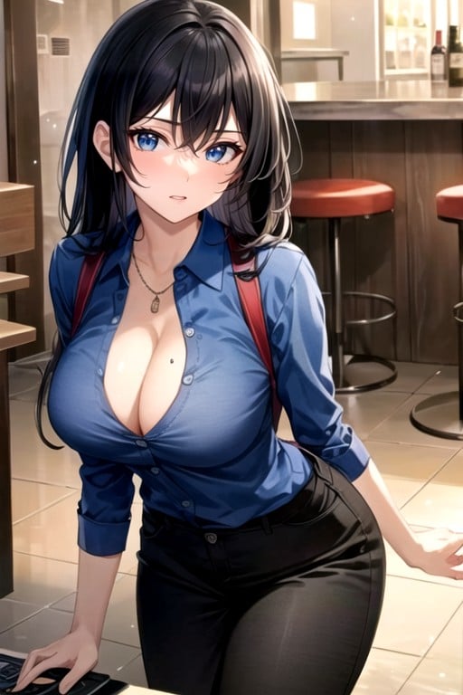 Black Trousers, Cleavage, Beef Bowl Restaurant Hentai AI Porn