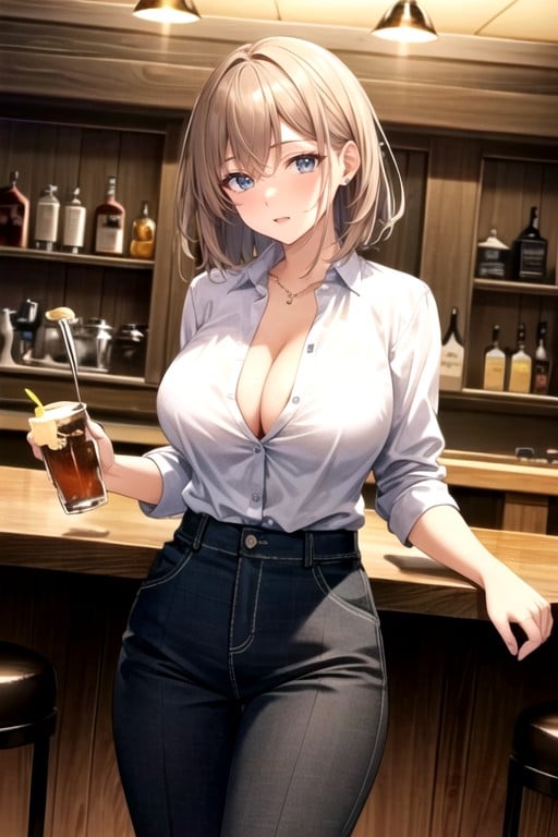 Blue Buttonless Polo Shirt Out, One Woman, Beef Bowl Restaurant Hentai IA pornografia