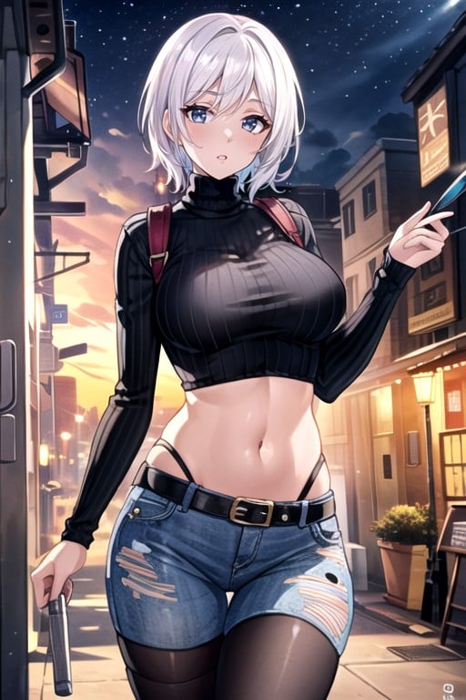 White Hair, 18+, Navel Exposed Hentai AI Porn