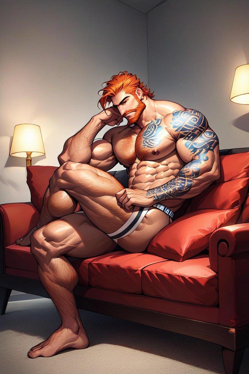 Lounging On Couch, Bearded Bodybuilder, Long LengthAI同性戀黃片