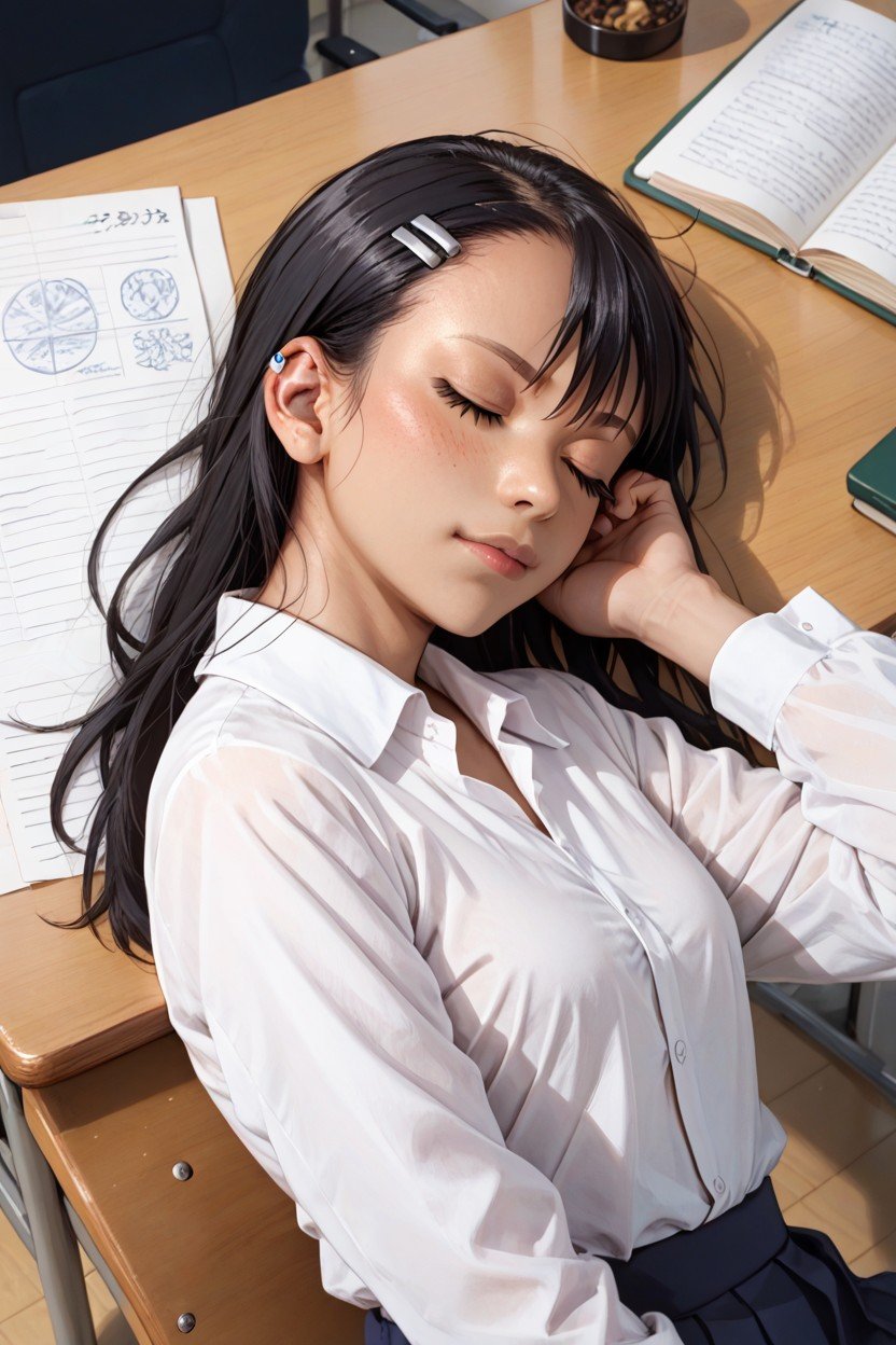 Sleeping At Desk, Focus On Hair Parting, Nagatoro From Don't Toy With Me헨타이 AI 포르노