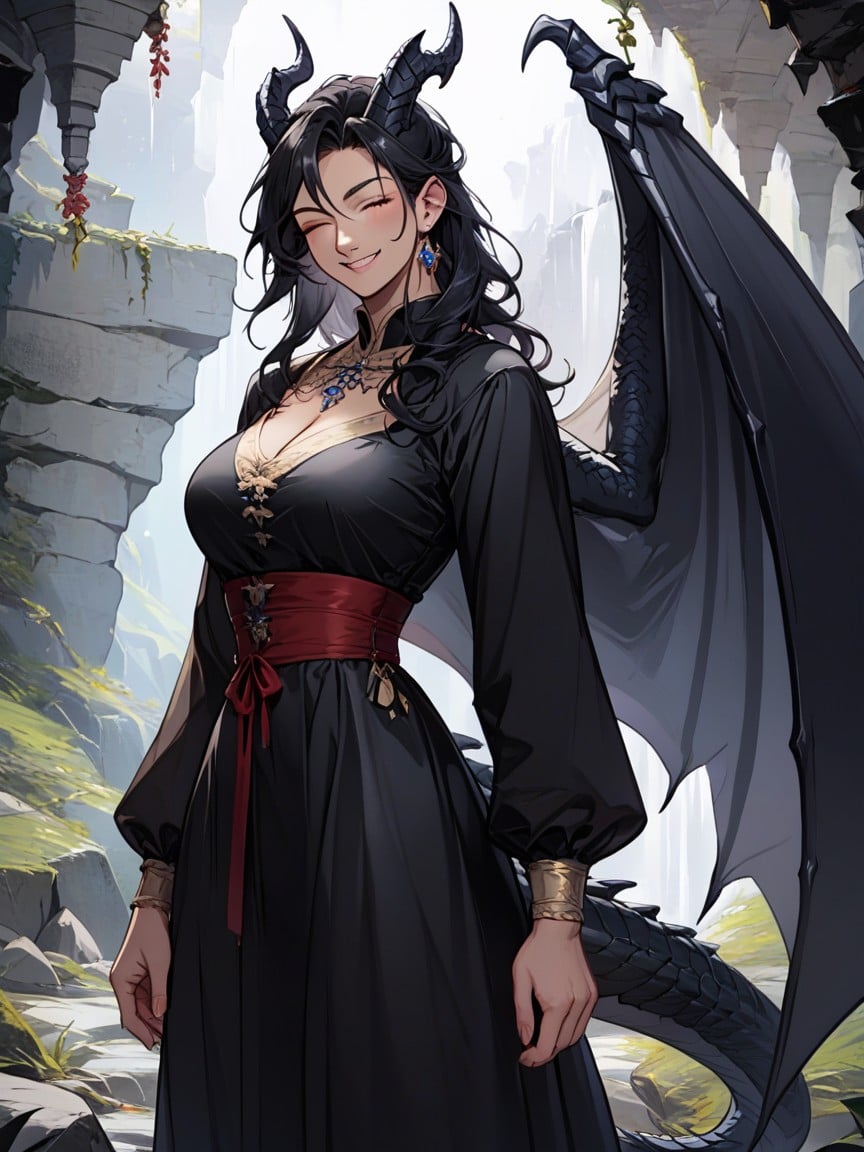 Black Clothing, Straight, Black Dragon Wings Shemale AI Porn