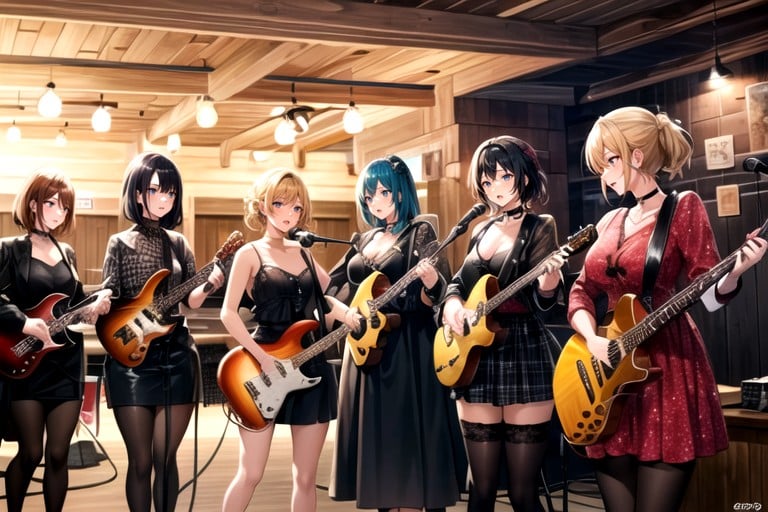 Wearing Band Costumes, And, Five Women Hentai AI Porn