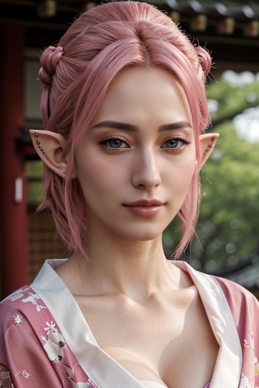 Pink Eyes, Pink Hair, Elf Ears Asian AI Porn