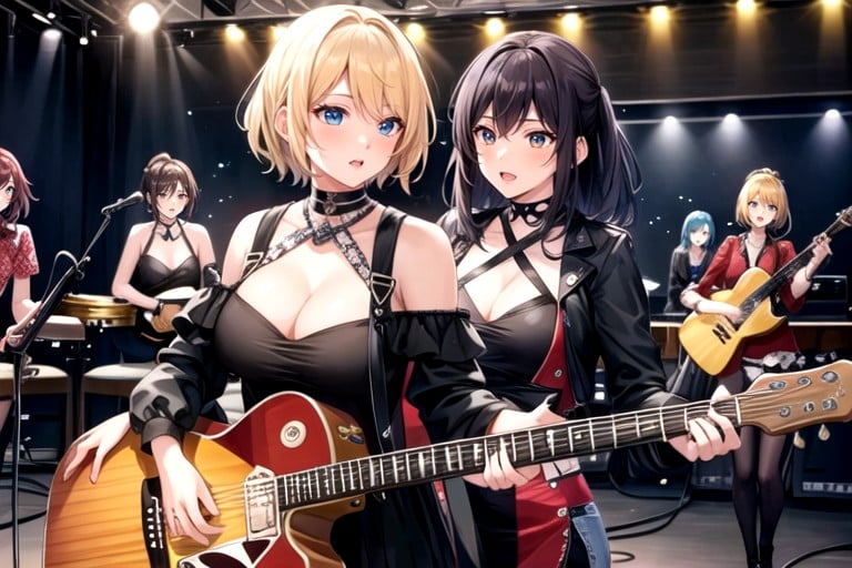 Wearing Female Rock Band Costumes, Singer, One WomanHentai IA